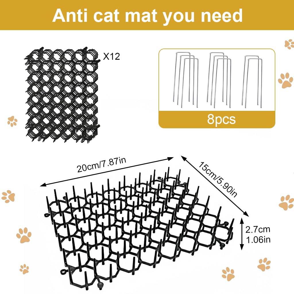 HASTHIP Cat Scat Mats for Furniture and Garden with Honeycomb Spiked Surface 20x15cm | Reusable Deterrent