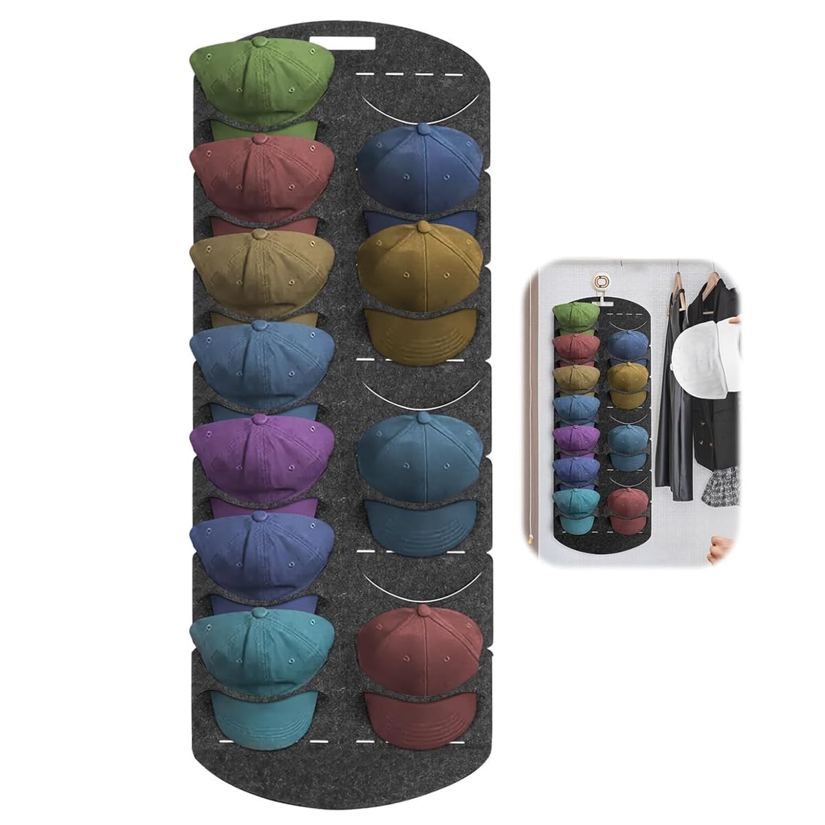 HASTHIP Nylon Hat Organizer for Baseball Caps with 14 Pockets featuring Easy‑Grab Layout | Grey Over Door Storage for Closet and Bedroom