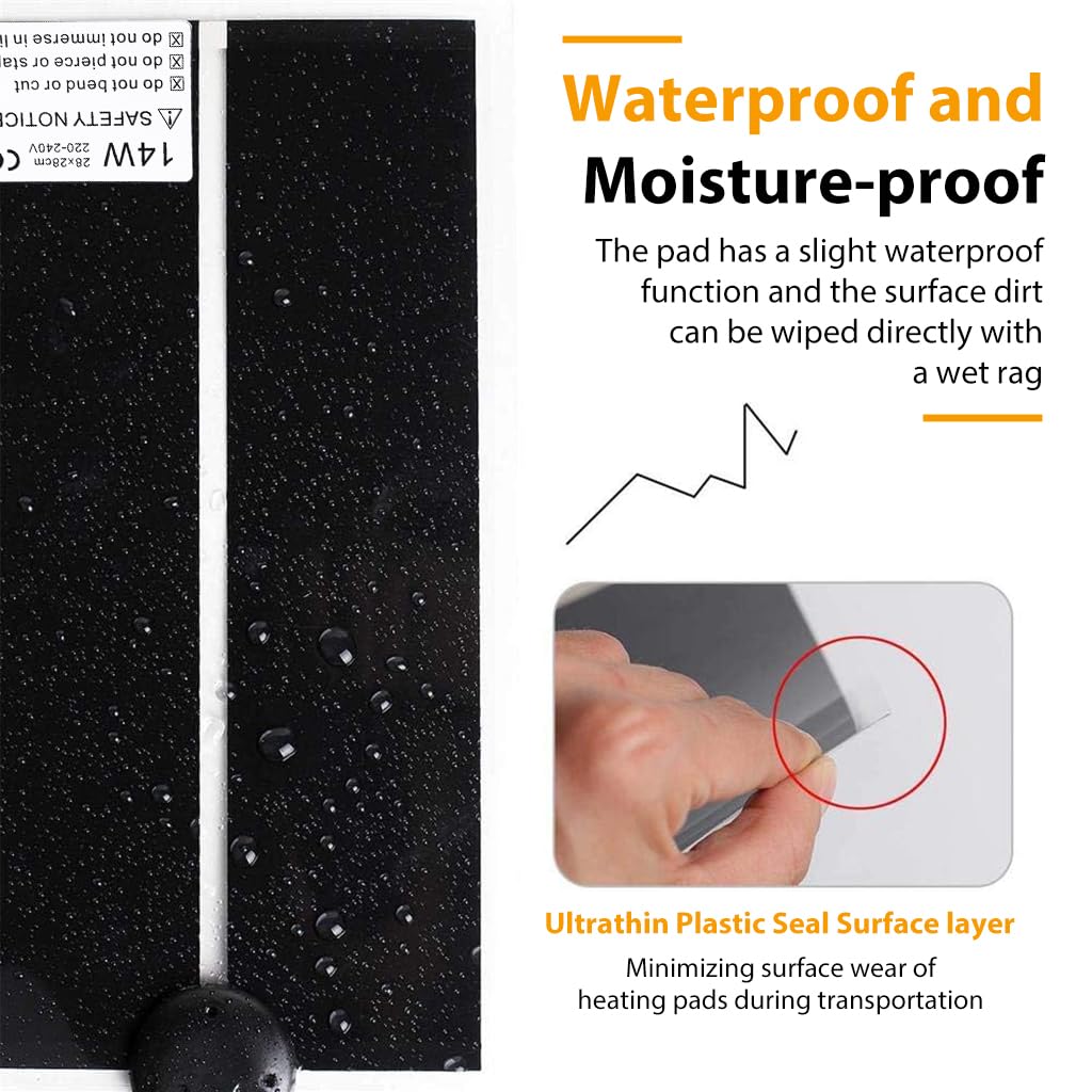 Qpets Reptile Heating Pad 14W 11x11 in for Snakes and Lizards with Adjustable Controller | IPX7 Waterproof Warm Board