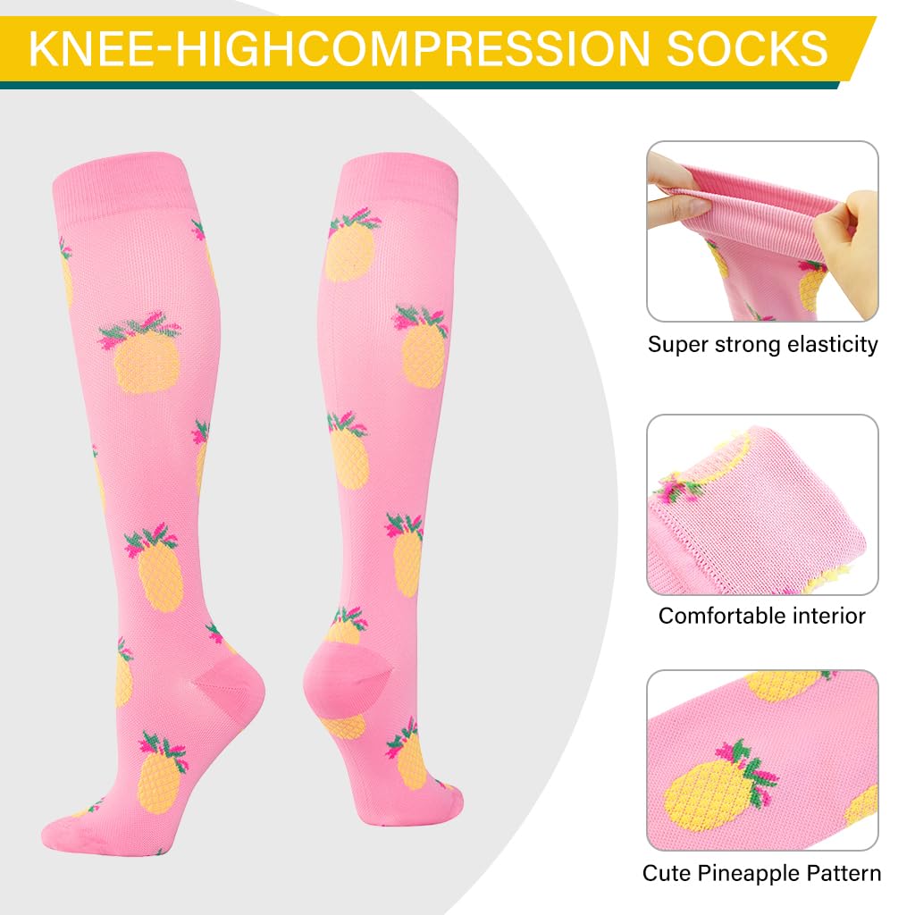 Proberos® Women Knee-high Socks Calf Compression Socks Fashion Print Polyester Cotton Breathable Sport Compression Socks Anti-slip Leg Compression Socks for Running, Workout, Training