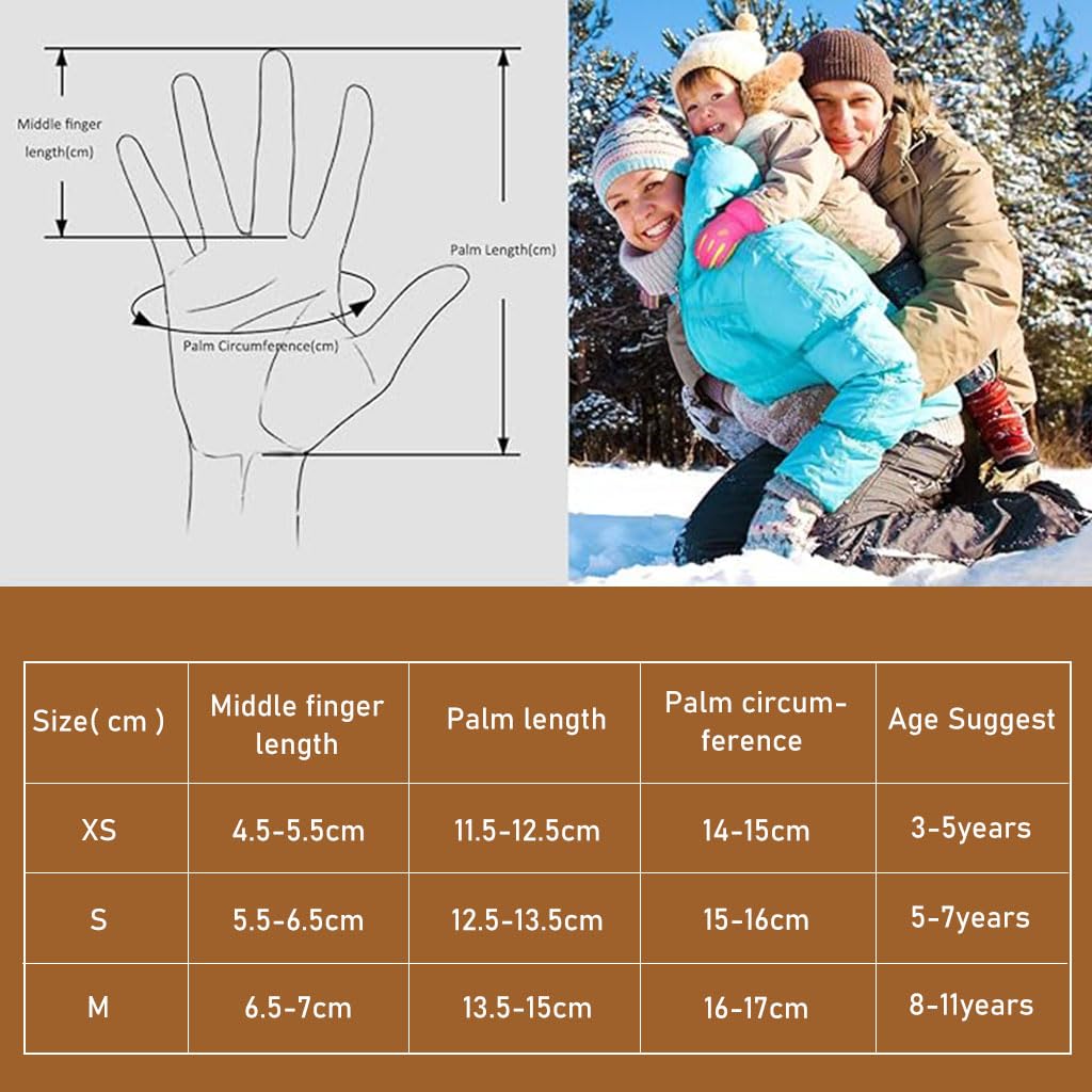 GUSTAVE® Winter Gloves For Kids Warm Ski Gloves With Anti-Slip Pu Palm, Waterproof Gloves Riding Winter Gloves For Men Fashion Outdoor Gloves For Boys & Girls(6-8 Years Old), Cycling