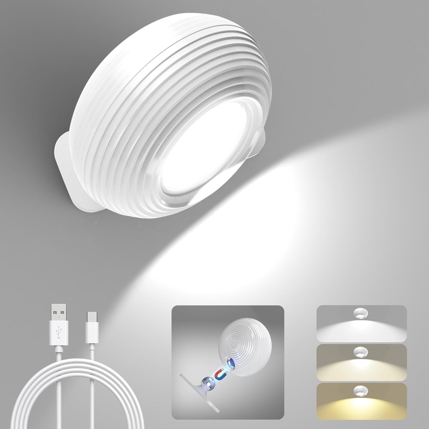 ELEPHANTBOAT Mini USB LED Wall Light for Reading with 360° Magnetic Ball Design & Touch Control