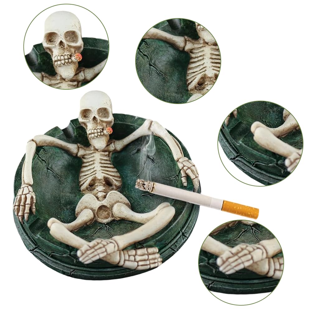 HASTHIP Skeleton Ashtray for Halloween Decor with 3 Cigarette Slots and Resin Craft 4.3x4.9 in