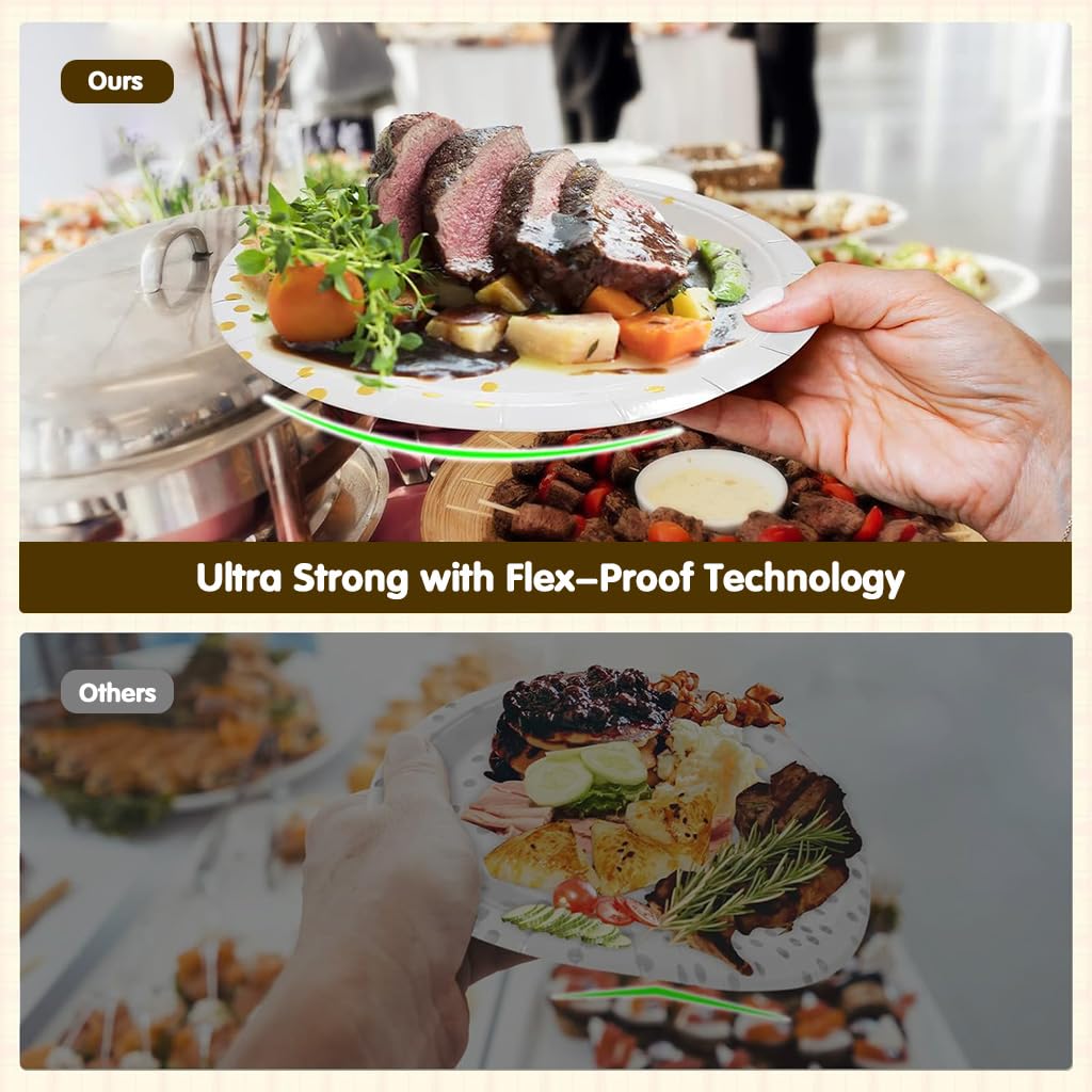 Supvox Party Dinnerware Kit for 10 with 7 and 9 in Golden Dotted Plates | 20 Tissues Included