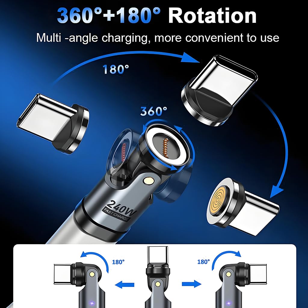 ZORBES PD 240W Fast Charger Adapter for Type C Devices with 180° Swivel Magnetic Connector | Aluminum Alloy Housing