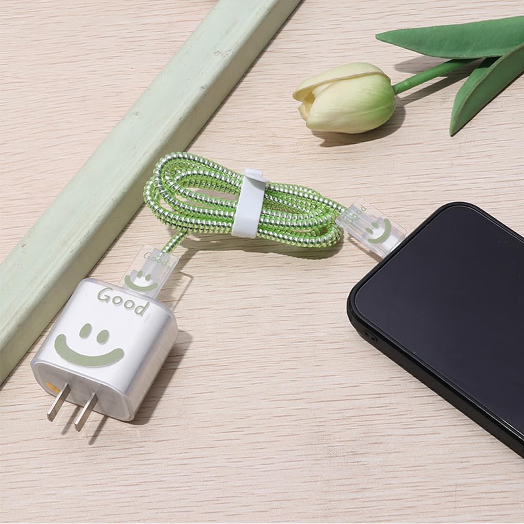 Verilux Charger Protector Set for 20W and 30W iPhone Chargers with Rubber Coil Sleeve | 4 Pcs Cartoon Cable Cover