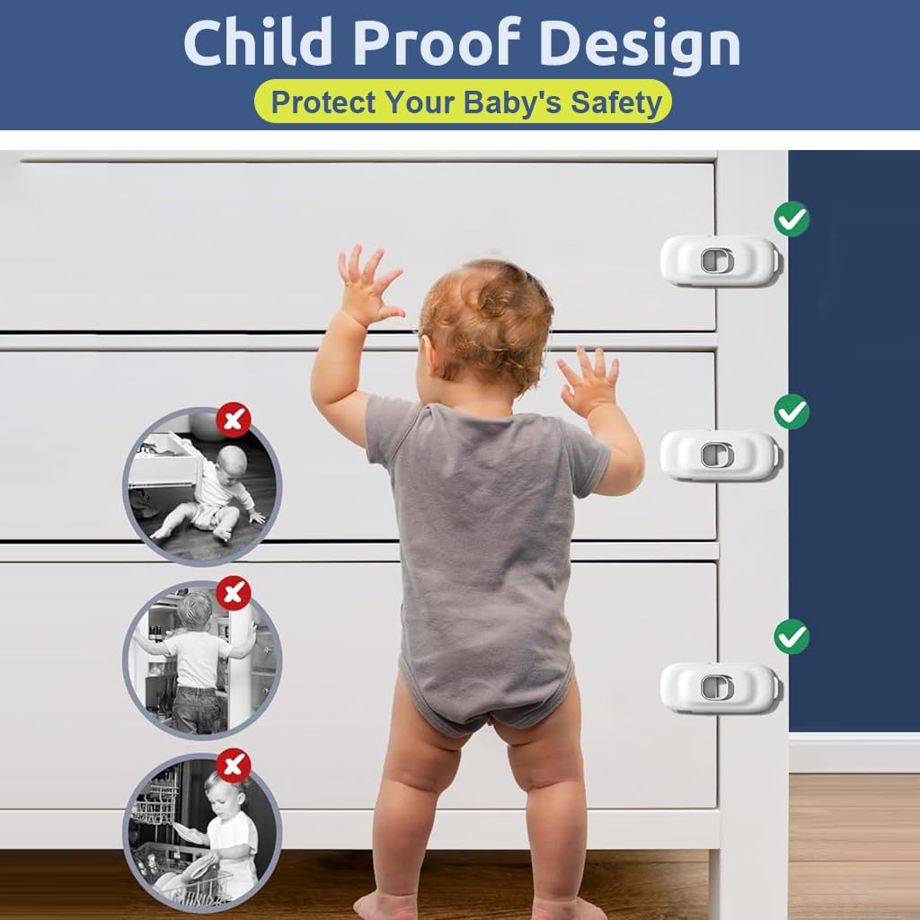 SNOWIE SOFT Fridge Locks for Child Safety with Dual Press Unlock | 6Pcs White Adhesive