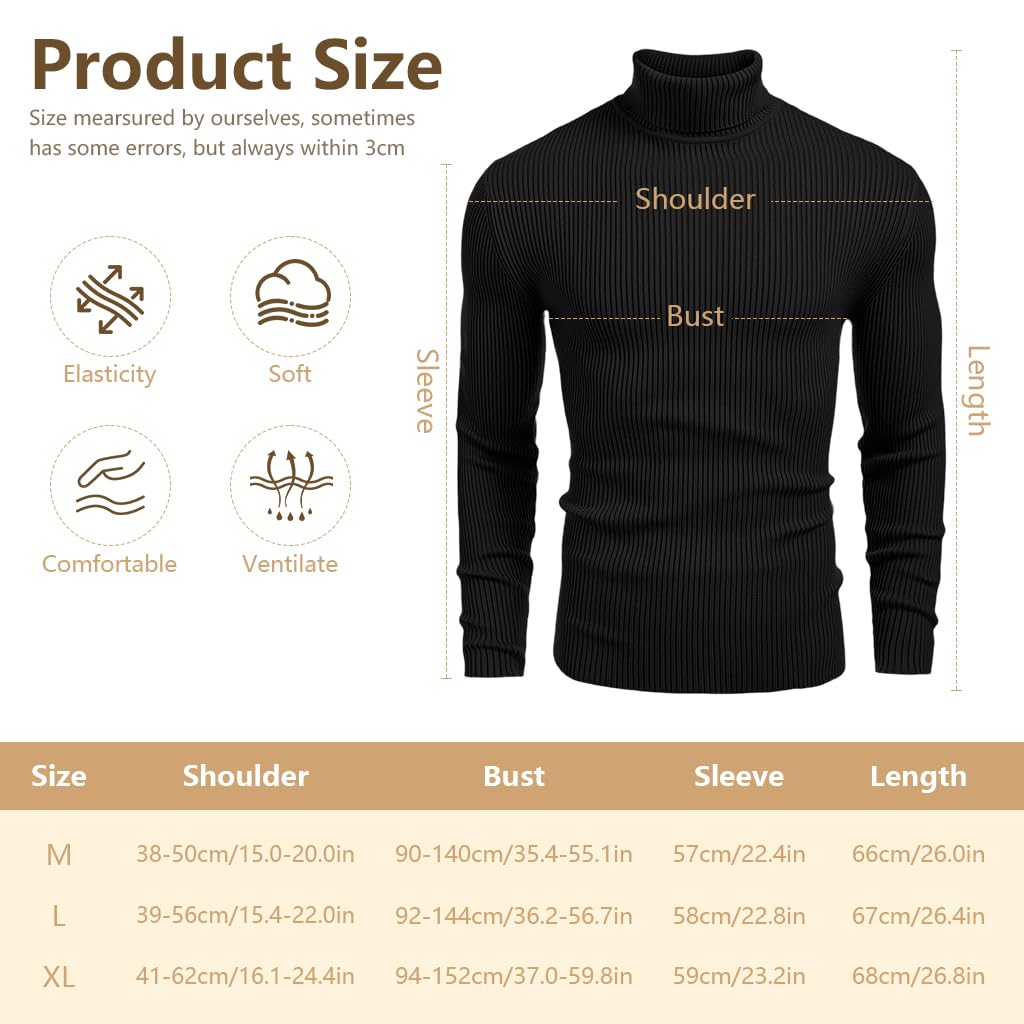GUSTAVE Men's Turtleneck Sweater for Casual and Winter Wear featuring Fine Knit Craftsmanship | Black Slim Fit Pullover