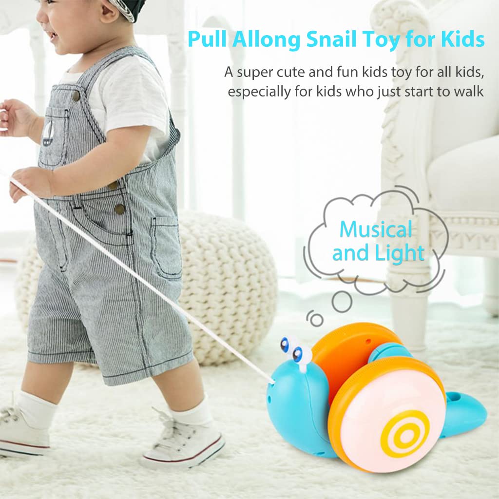 ZIBUYU Musical Snail Pull Along Toy for Walking Fun with 9.6×3.7×4.7 cm Wheels | Light & Sound for Toddlers