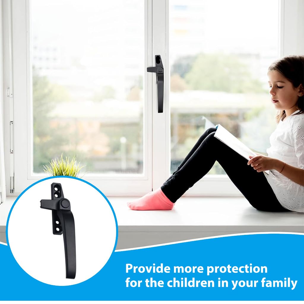 Serplex® Window Handles for UPVC Windows Lockable Right Cockspur Window Handle Black Double Glazing Aluminum Zinc Alloy with Fixing Screws, Window Handle Replacement for Home Windows and Doors