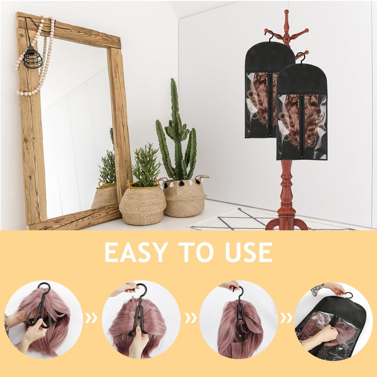 MAYCREATE Hair Extension Carrier Bag for Travel and Storage featuring Clear PVC Zip-up Design 60x29cm | Includes Hanger