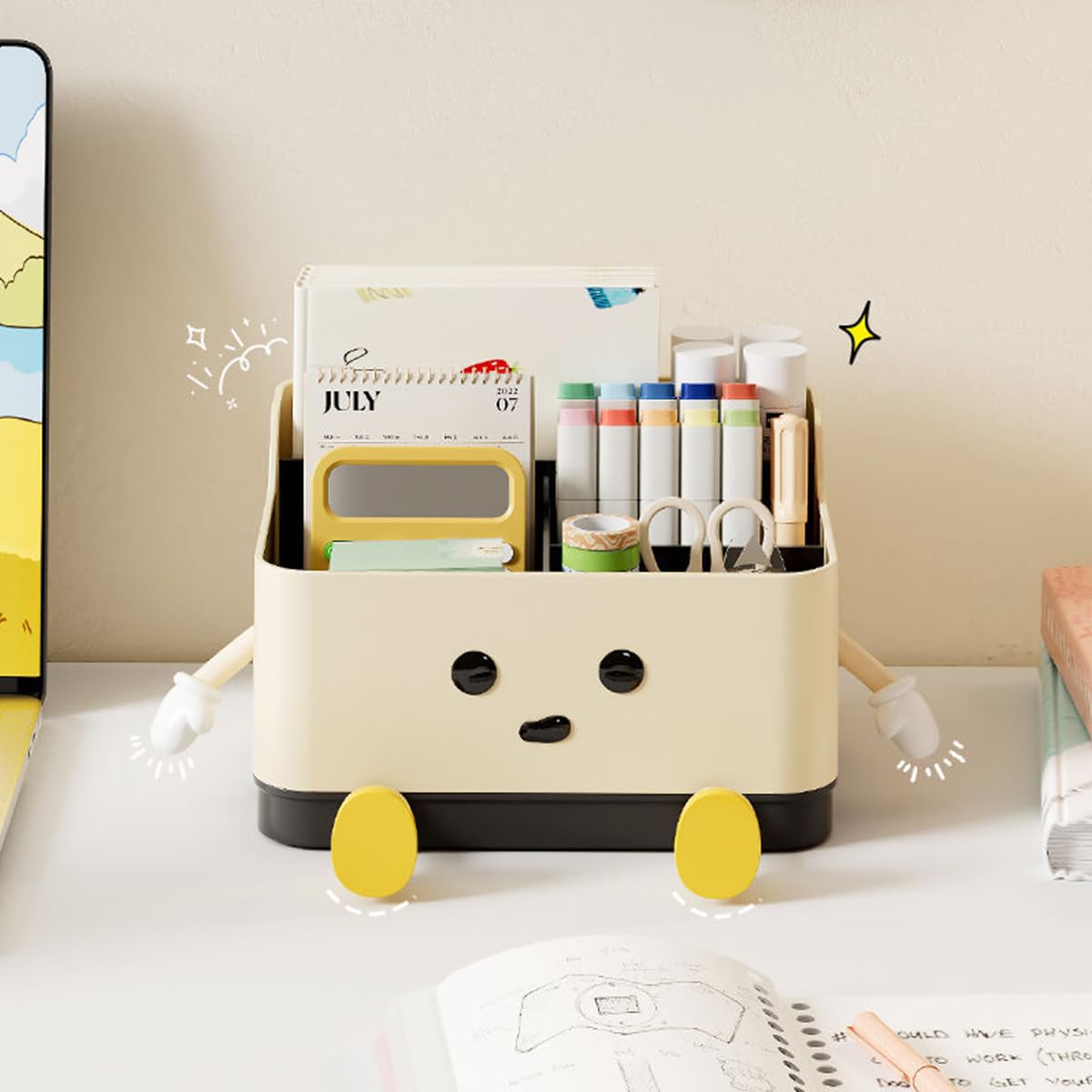 OFIFO Cartoon Desk Organizer for Home and Office with 4 Compartments | Fun Design