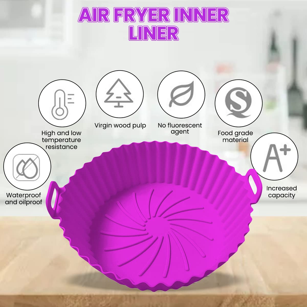 HASTHIP Air Fryer Silicone Liners, 7.9inch Air Fryer Silicone Baking Tray, Non-Stick Silicone Pot Liner, Air Fryer Accessories, Reusable Airfryer Basket Liners, Bottom 2mm Thickness, 1Pcs (Purple)