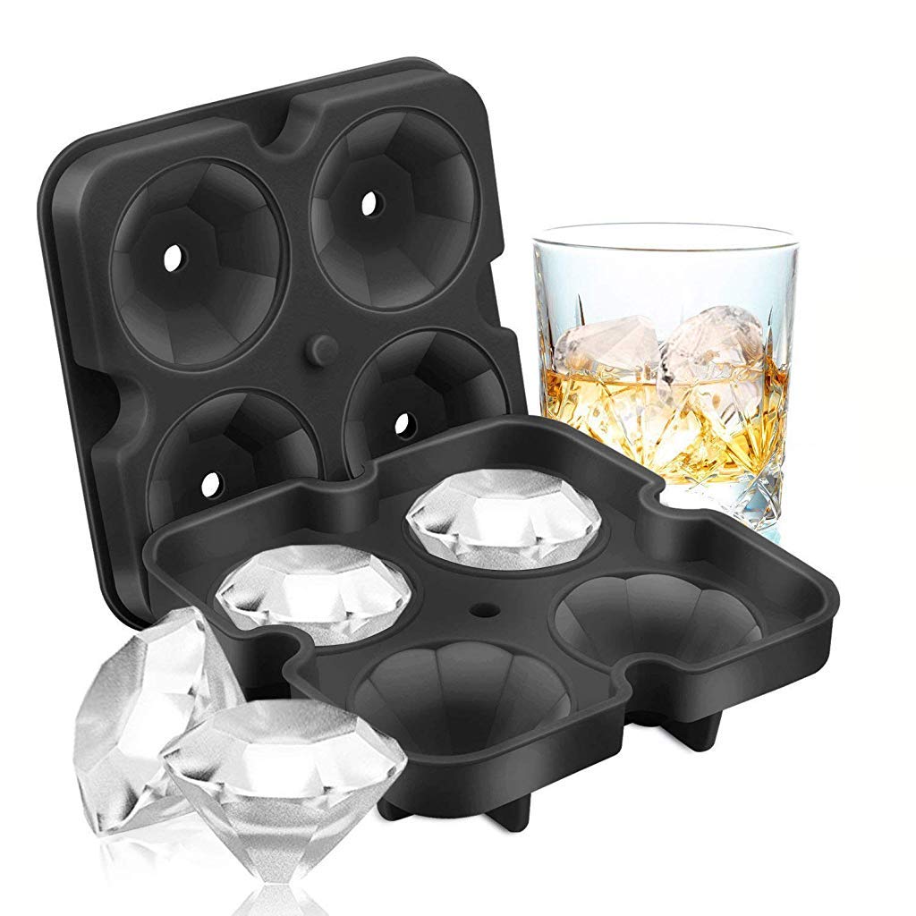 HASTHIP 3D Ice Mold for Whiskey and Cocktails featuring 4 Diamond Cubes 25ml Silicone Tray