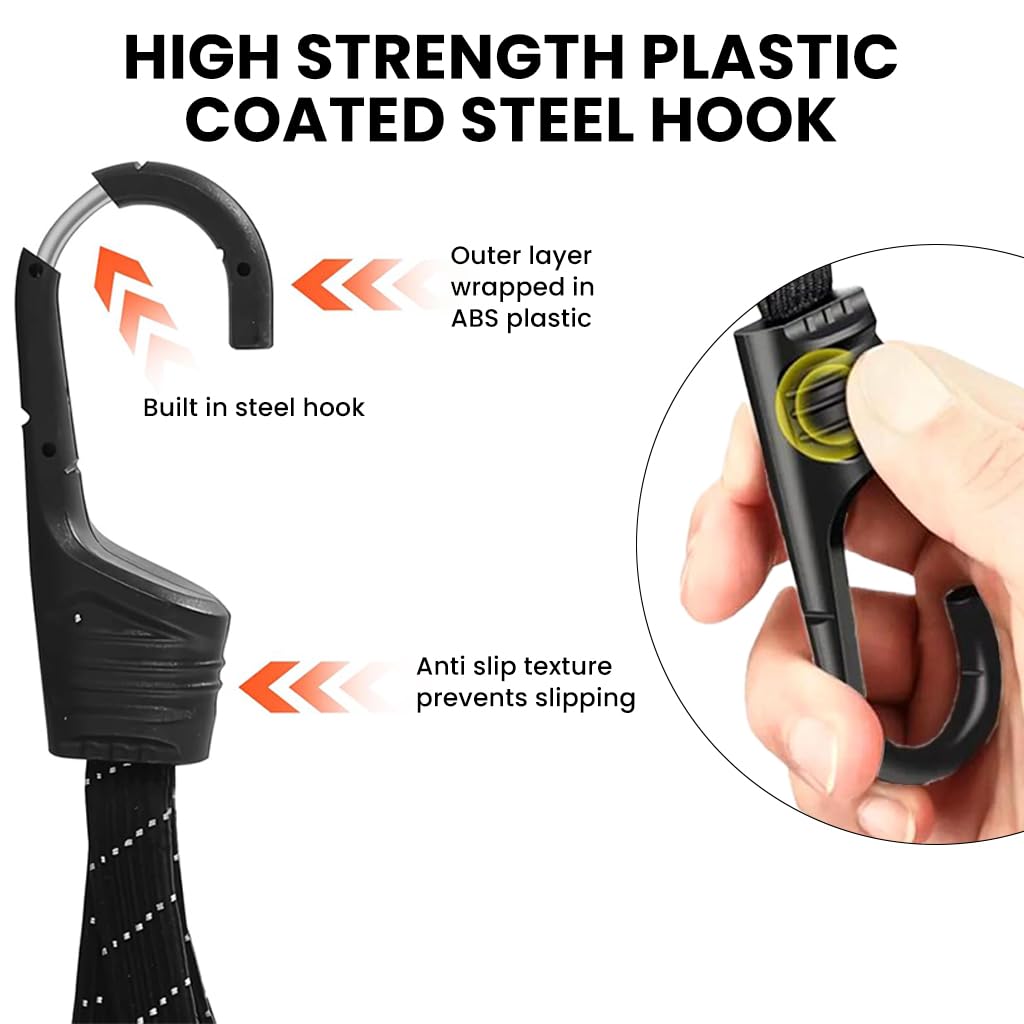 STHIRA Bungee Cord for Motorcycle and Bicycle Luggage with Reinforced Hook 90cm | 2 Piece Set