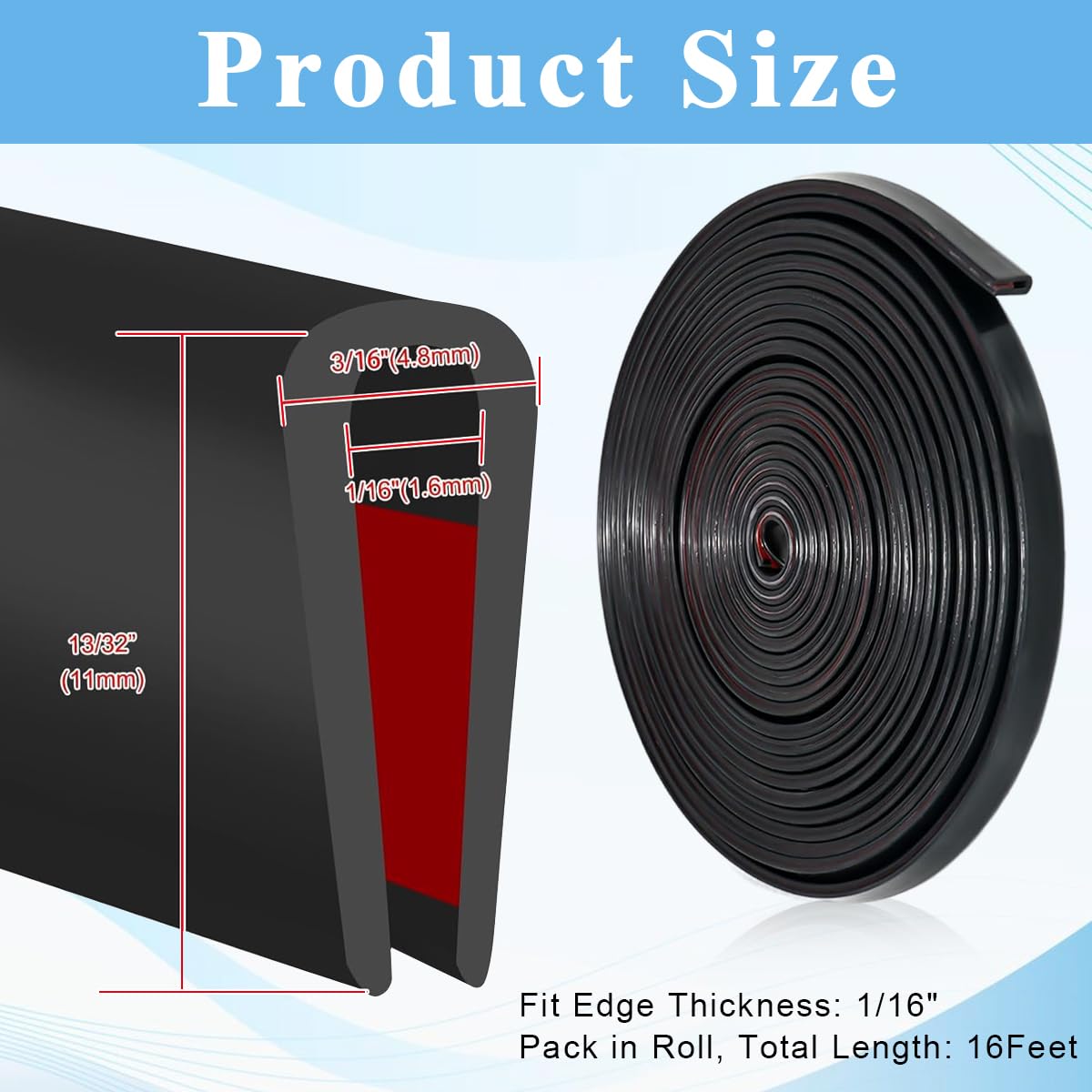 HASTHIP 16.4ft Rubber Edge Trim Cuttable Rubber Edge Trim Protective EPDM Board Edge Trim Tape Double Side Interior Adhesive Design Rubber Edge Trim for 0.5-2mm Thickness Metal Boards or Panels