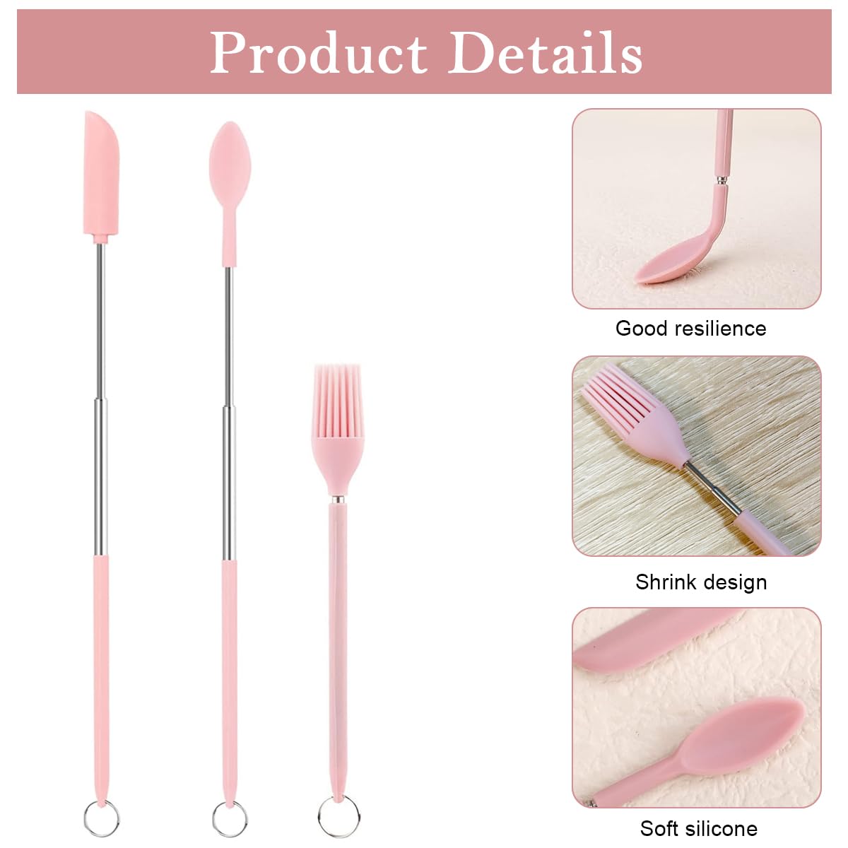 HASTHIP Mini Silicone Scooping Tools for Kitchen and Beauty Use 3Pcs Set | Telescopic Handles with Food‑Grade Silicone and Steel
