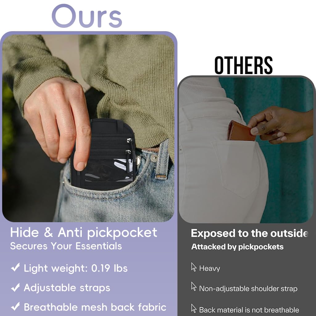 ZIBUYU RFID Blocking Passport Holder for Travel with Multi Layer Shielding & Waterproof Nylon | Slim Hidden Neck Wallet for Men and Credit Cards
