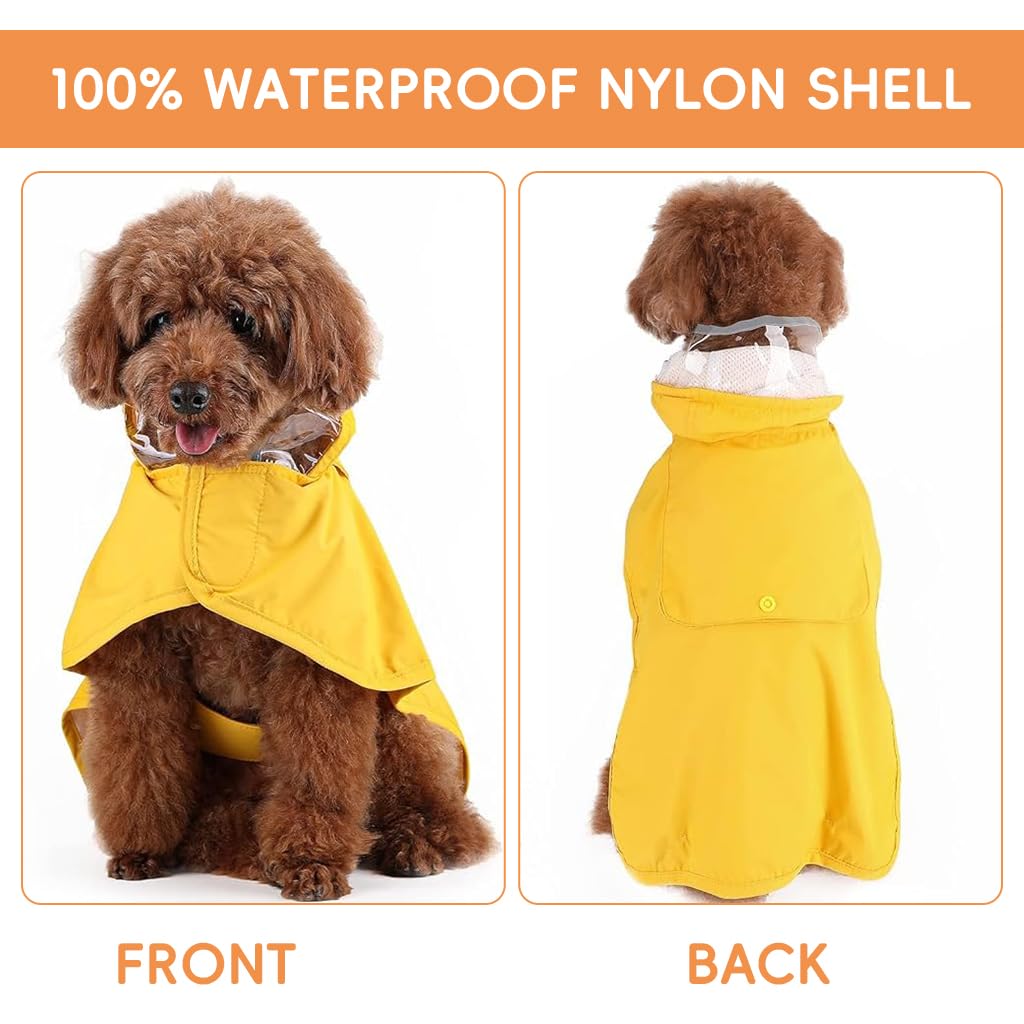 Qpets Dog Rain Coat for Outdoor Hikes with Clear Wide Brim Hood and Reflective Rim XL 3 pcs