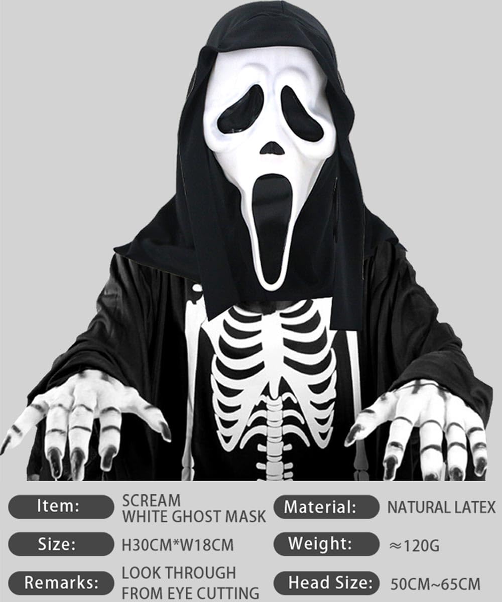 Supvox® Call of Duty Ghost Mask, Halloween Costume Party Silicon Mask, Cosplay White ghost mask, Horror Mask for Kids & Adults Movie Scream Series Hooded Ghost Face Mask Halloween Party Costum Prop