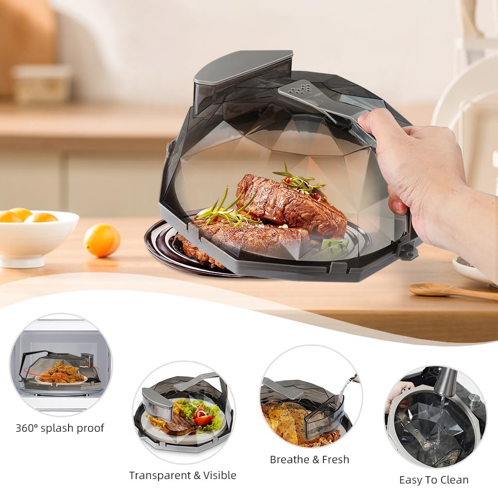 Supvox Microwave Cover for Food with 11.8×10.2×4.5 in Dome and Adjustable Steam Vent | Grey