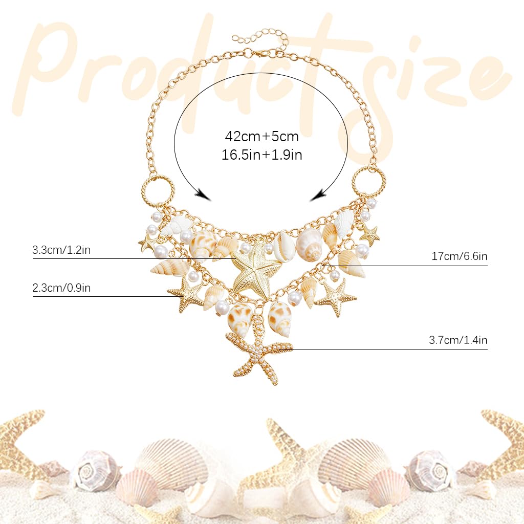 SANNIDHI Necklace for Women featuring Seashell Starfish and Pearl Layers | Adjustable Beach Jewelry