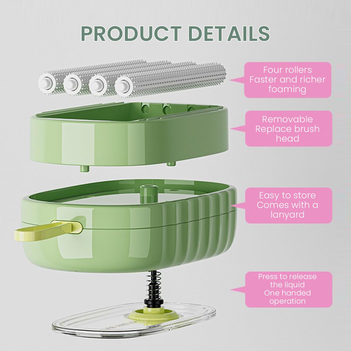 HASTHIP Laundry Brush for Delicate Fabrics with Liquid Detergent Dispenser and Soft Rubber Rollers