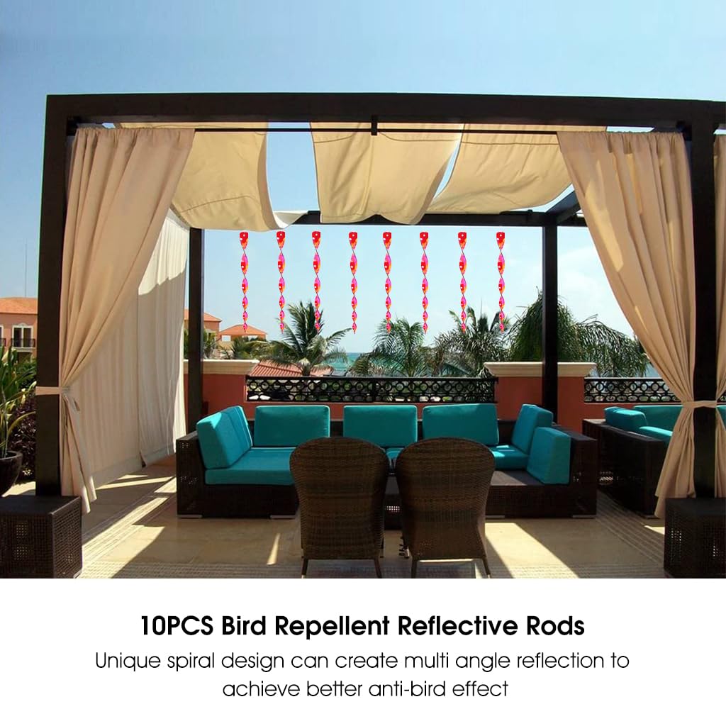 30cm Bird Repellent for Balcony with Reflective Spiral Design and Red Plastic Rods | 10Pcs Set