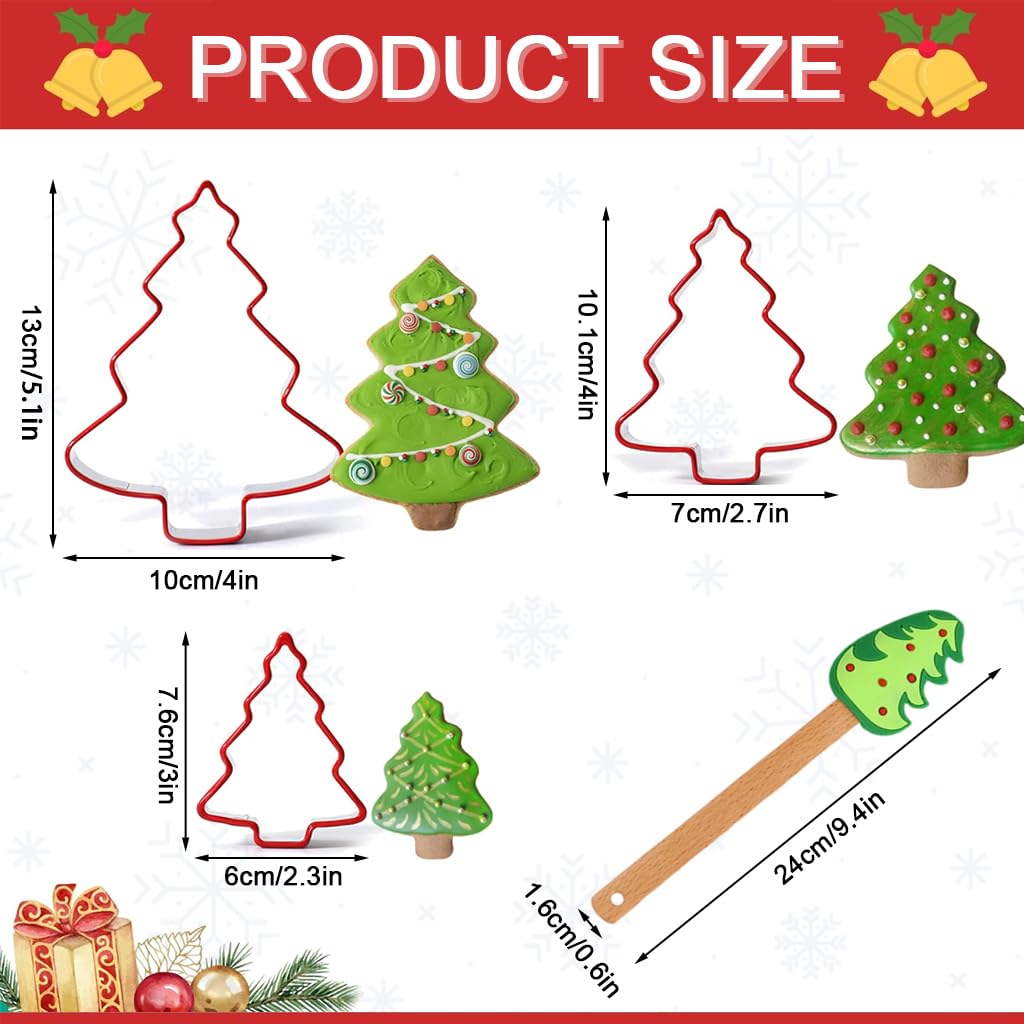 HASTHIP Christmas Tree Cookie Cutters Set for Holiday Baking with 3 Sizes 7.5–12cm Stainless Steel | Family DIY Cookie Making