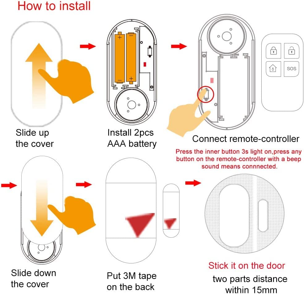 HASTHIP  Home Security Window & Door Alarm Bell Sensor Door Window Burglar Alarm 130db,Burglar Alert Sensor with Remote Control,3 Alarm Sounds,Nail Free Installation Home Security System