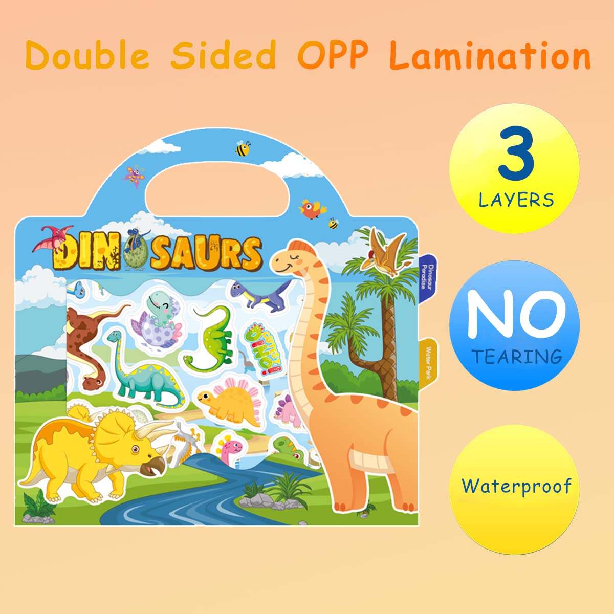 PATPAT Stickers for Kids for Creative Play with 35 PVC Pieces and Portable Handbag Design | Reusable Dinosaur Learning Toy for Toddlers