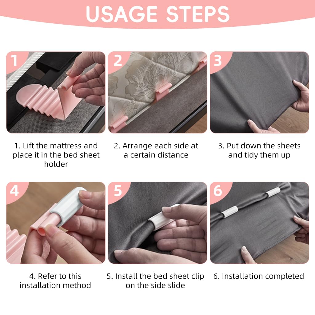HASTHIP Bed Sheet Retainer Clips 6Pcs for All Bed Sizes with No Slip L Shape Fasteners | Invisible Edge Holders