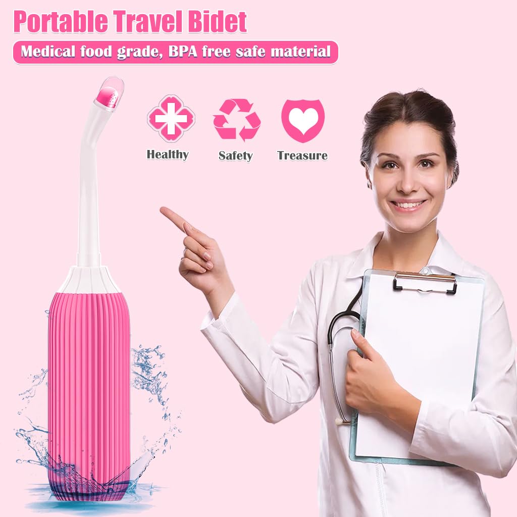 HANNEA Portable Jet Spray for Toilet with Retractable Nozzle and 500ml Bottle | Pink 2PCS