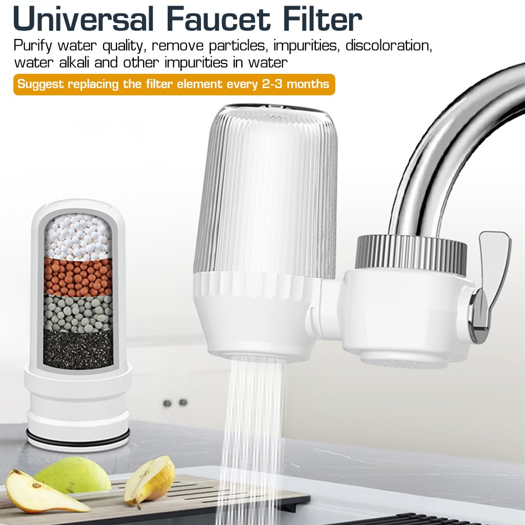 Supvox® Faucet Water Filter Active Carbon Filtration Core Water Filter, Faucet Mount Water Filtration System for Tap Water, Hard Water Softener, Universal Water Tap Filter For Kitchen, Bathroom