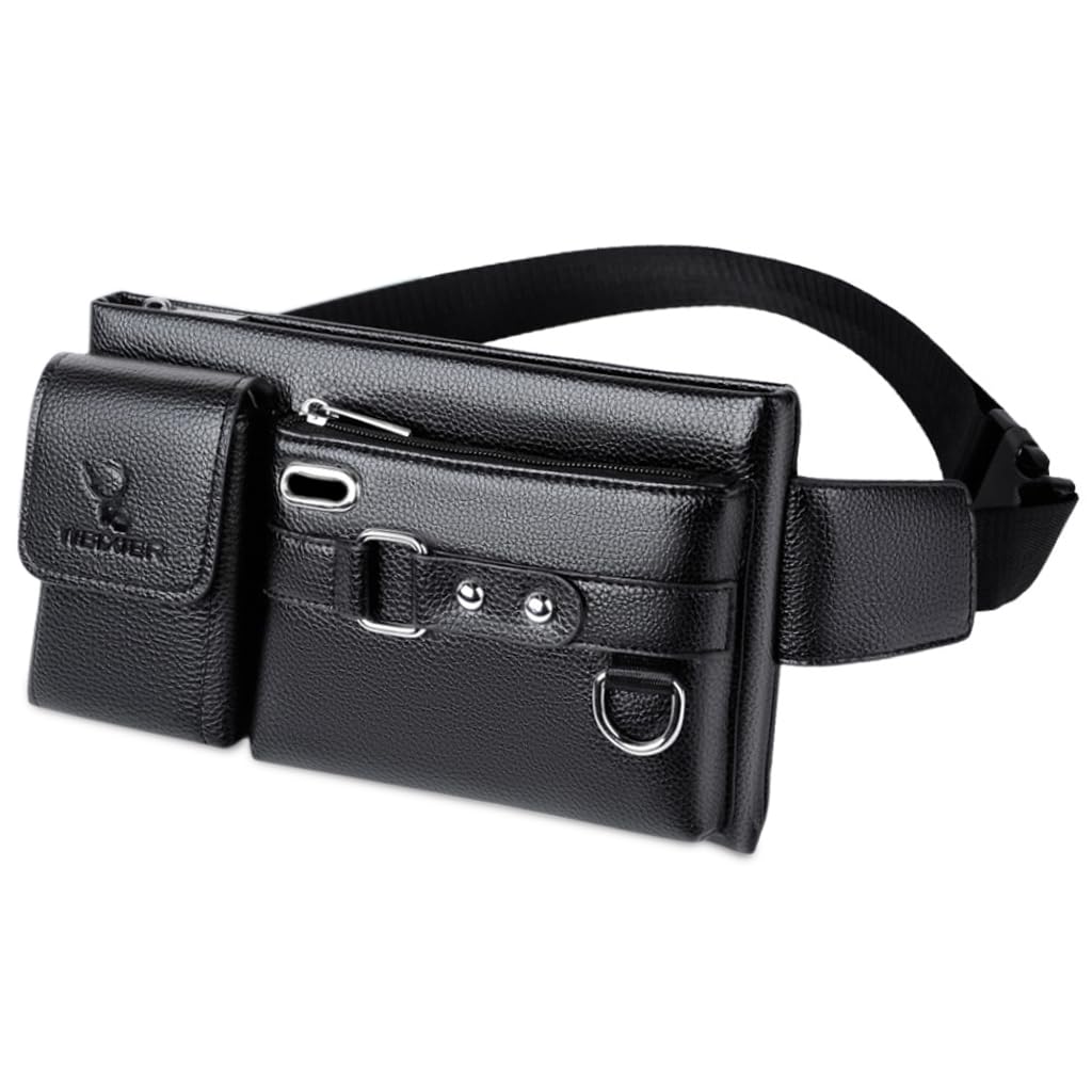 ZIBUYU Men Phone Bag Chest Bag Waist Bag Fashion PU Leather Phone Bag Shoulder Bag Card Bag Adjustable Shoulder Strap with Quick Release Buckle Fashion Chest Bag for Phone, Wallet, Keys, Card