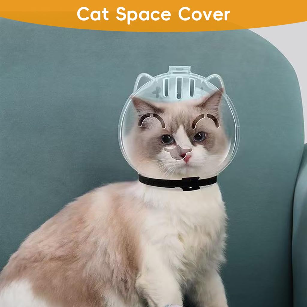 Qpets Cat Muzzle Collar for Bathing and Recovery with Transparent Ventilated Hood | Breathable Anti Licking Protective Mask