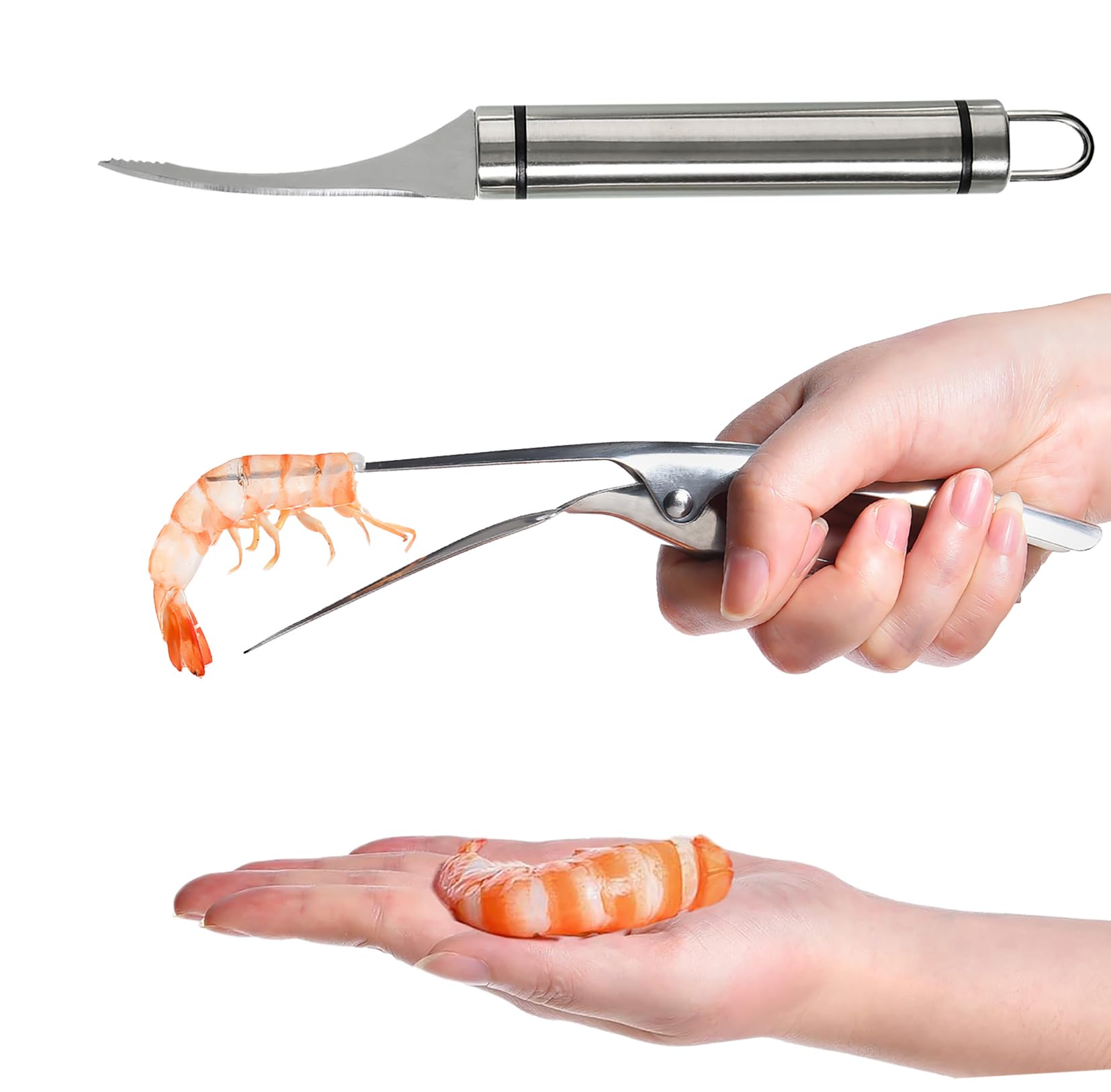 HASTHIP® 2 PCS Stainless Shrimp Deveiner Tool and Shrimp Peeler Deveining Tool, Easy to Use