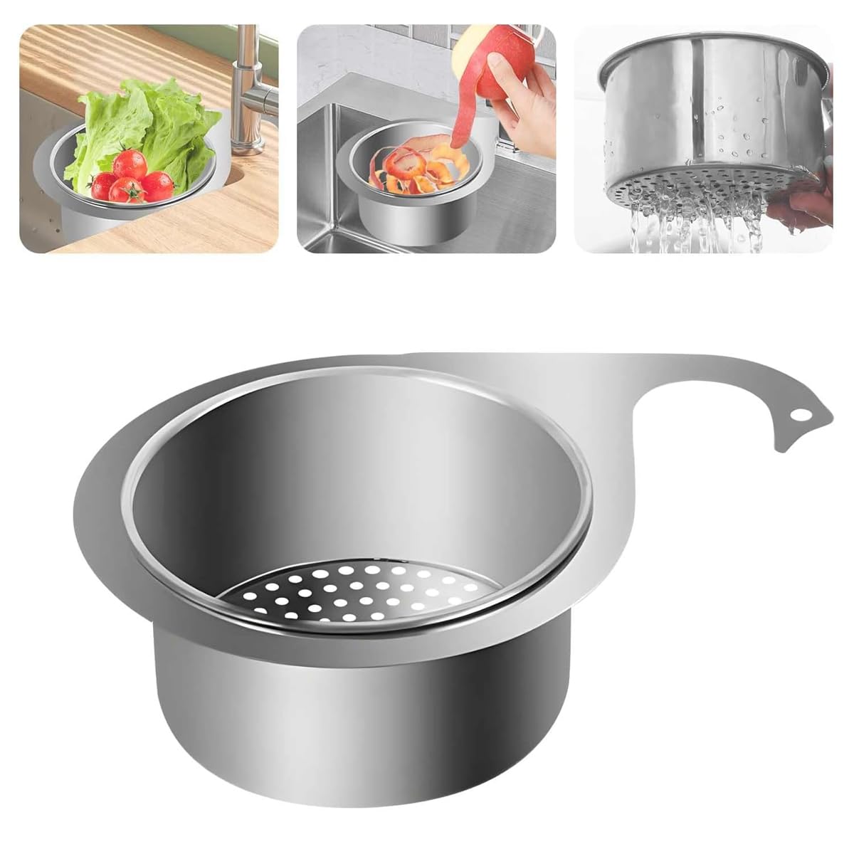 HASTHIP® Kitchen Sink Strainer Basket Stainless Steel Hanging Sink Drain Basket for Residues Preventing Clogs Reuseable Kitchen Sink Mesh Strainer