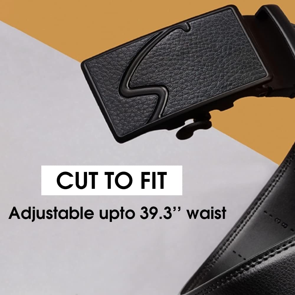 GUSTAVE Men's Belt for Business and Casual Wear featuring Automatic Button Buckle | PU Leather Black 120cm Adjustable