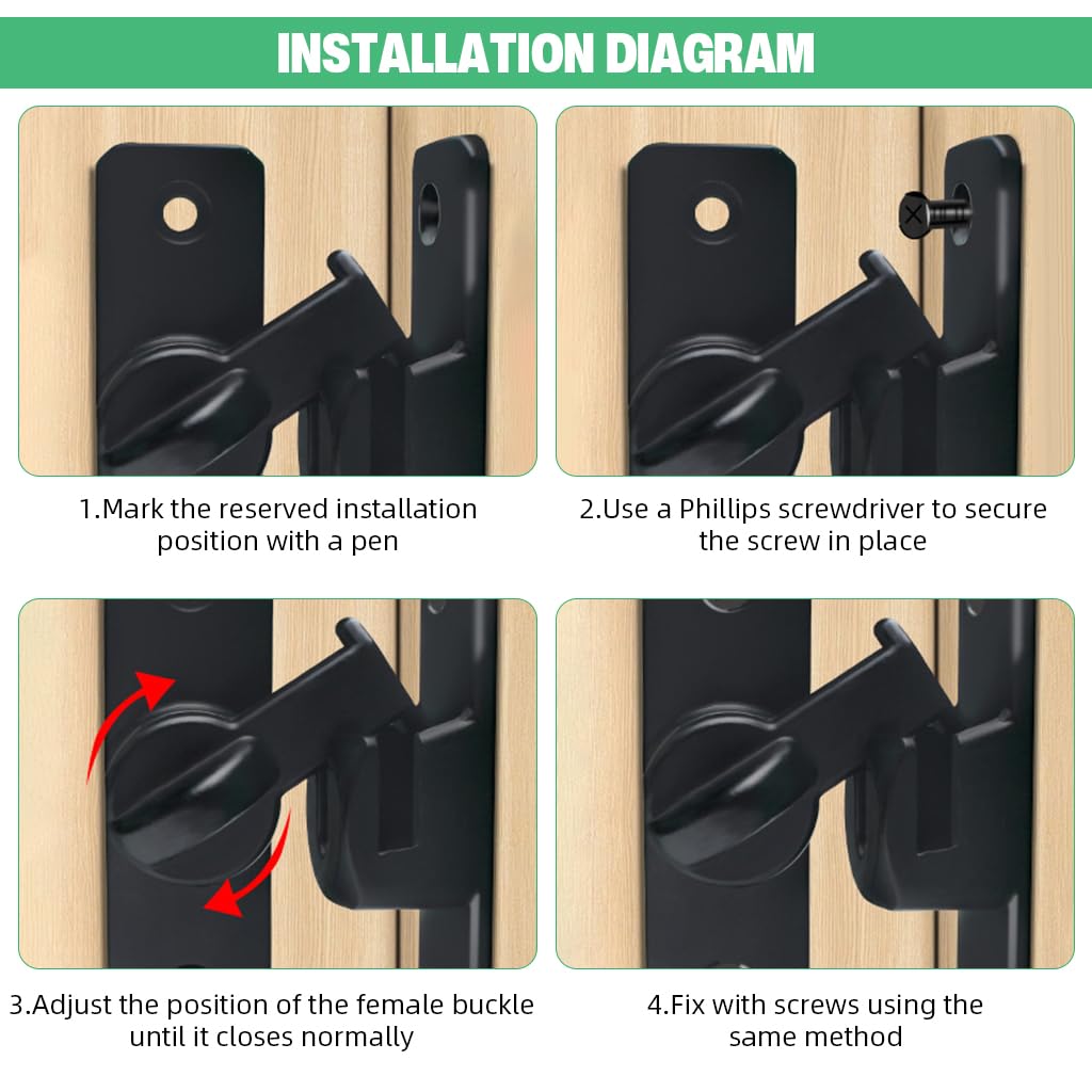 HASTHIP Door Latch Lock for Gates and Cabinets with 90° 180° Design | 2 PCS Black Aluminum
