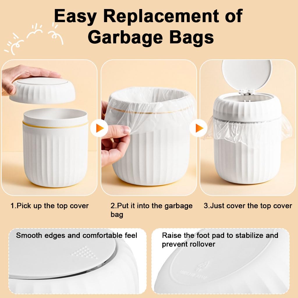 HASTHIP Small Dustbin for Desk and Bathroom featuring Press Lid and 13x16cm ABS Body | White