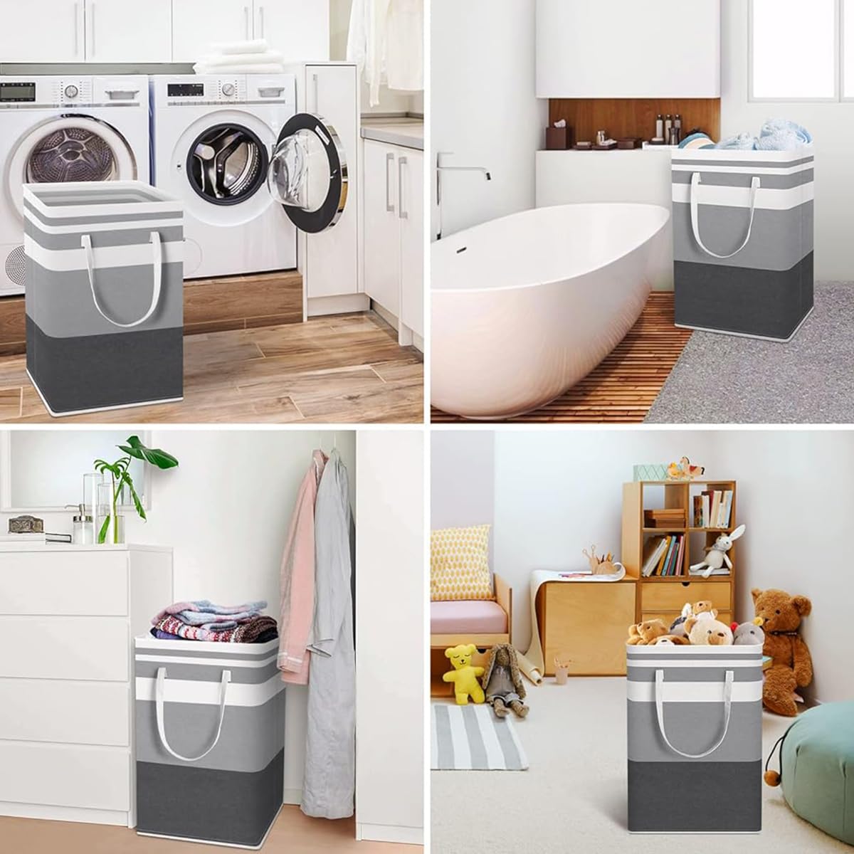 HASTHIP Laundry Hamper for Clothes with Freestanding Foldable Design 75L | Cotton Linen Baskets