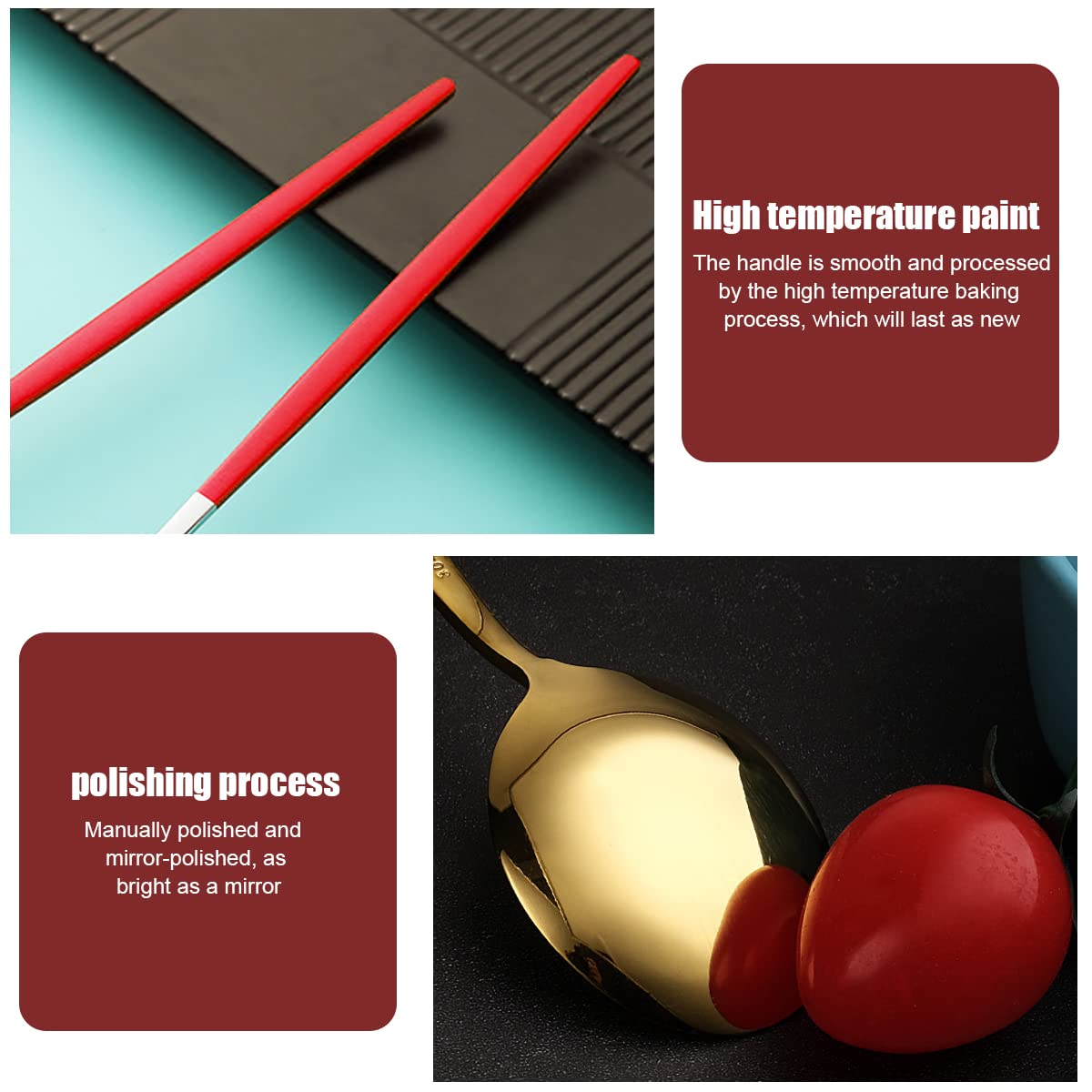 HASTHIP Stainless Steel Utensil Set for Travel and Camping with Case | 4Pcs Red Gold Flatware