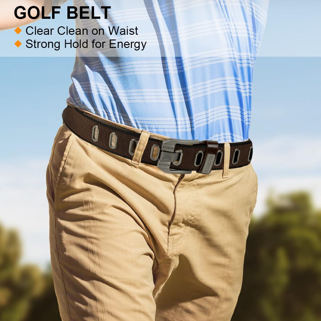 GUSTAVE Belt for Men with Pin and Tuck Alloy Buckle featuring 120 cm Adjustable Nylon Design | Brown Casual Outdoor Wear