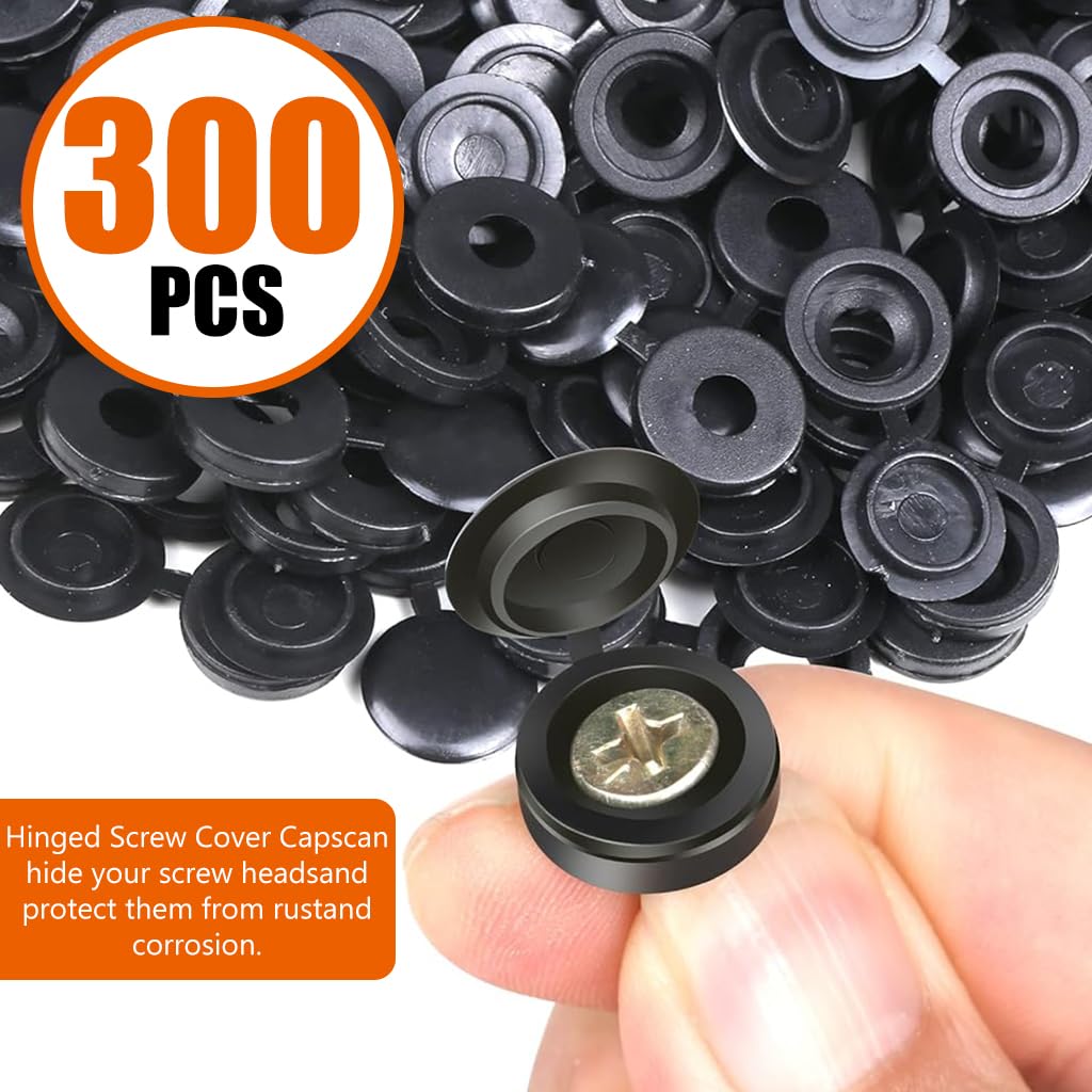 Serplex® 300Pcs Screw Cover Caps Plastic Screw Caps Openable Screw Head Protective Caps Screw Cover Caps Screw Protection, Black