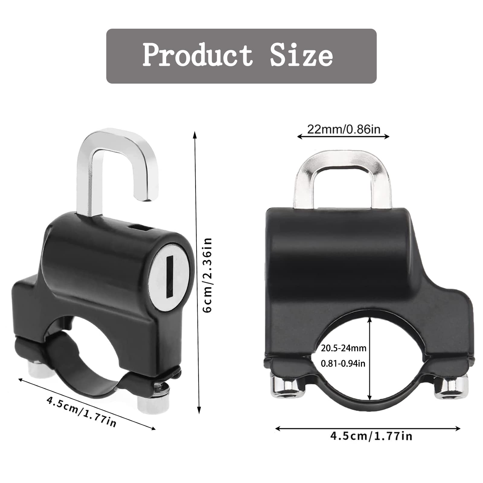 ZIBUYU Helmet Lock for Motorcycles with Rust Resistant Aluminum Alloy Build | Fits 22–24mm Handlebars 2PCS