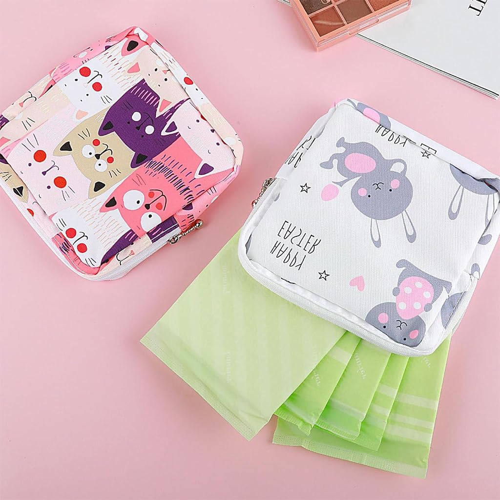 PALAY Sanitary Napkin Storage Bag for Travel and Daily Use featuring Zipper Closure | 2pcs 5.1 in Cotton Cartoon Pouch
