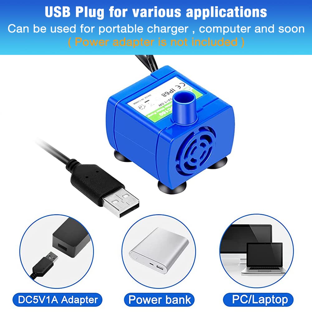 Qpets Pet Water Fountain Pump for Cats and Dogs with LED Indicator featuring 160 L/h Flow | Silent USB 5V Replacement