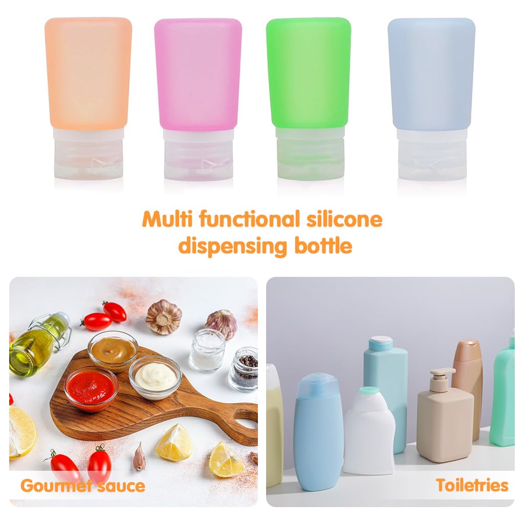 HASTHIP Silicone Squeeze Bottles for Salad Dressing to Go with Leakproof Flip Lid | 4Pcs 60ml Set
