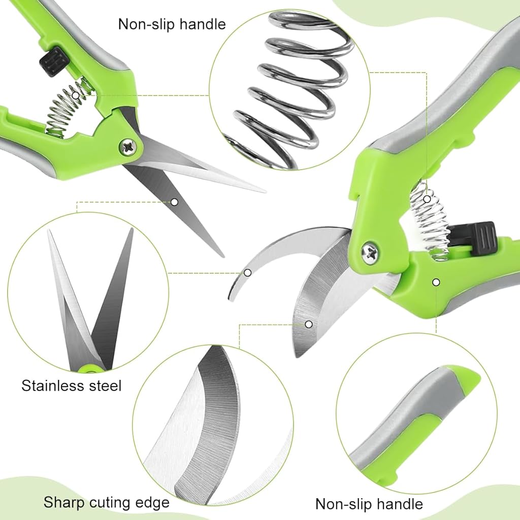 HASTHIP 2Pcs Pruning Shears 6.6'' Garden Snip Shear Bypass Shears Stainless Steel Gardening Pruning Shears Scissor Spring Loading Labor Saving Garden Snip with Safety Lock for Flower Pot, Vegetable